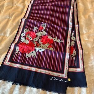 Floral Striped Scarf with Red Accents